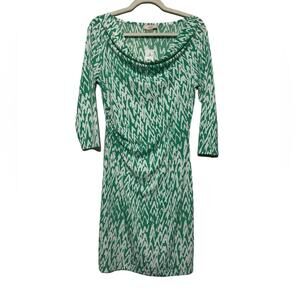 Loft NWT Green White Stretch Slinky Cowl Neck Fitted Pencil Dress Womens Small